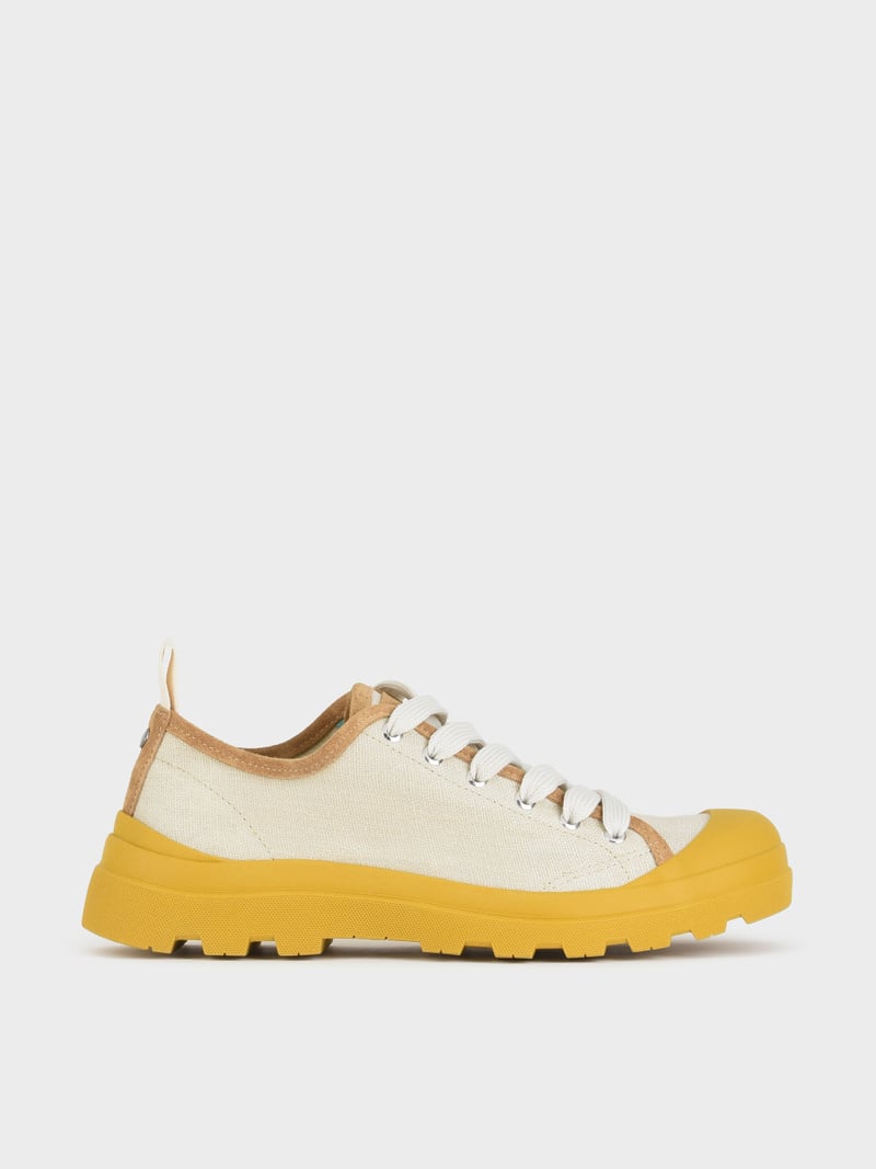 Panchic SCARPA ALLACCIATA P03 UOMO IN LINO E SUEDE NEBBIA-GIALLO