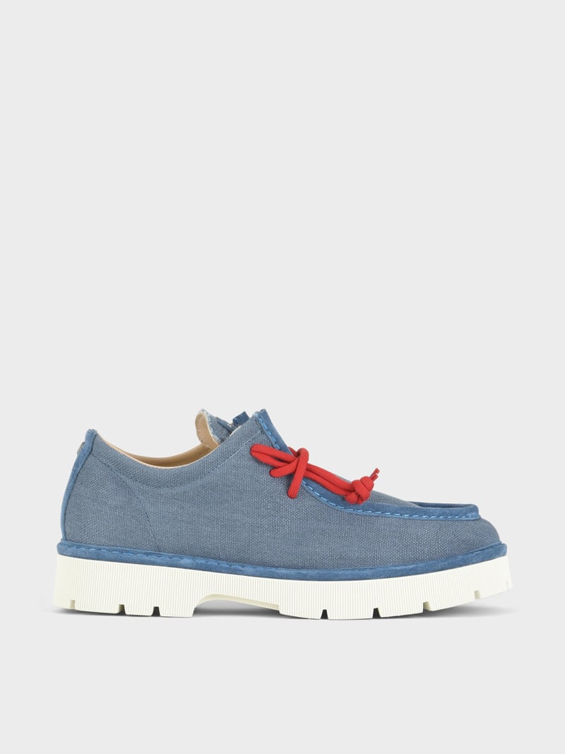 Panchic SCARPA ALLACCIATA P99 UOMO IN LINO E SUEDE BLU DENIM-ROSSO