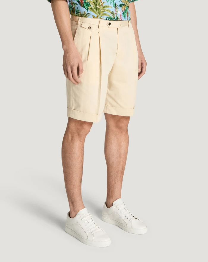 Pantaloni Torino Bermuda In Gabardina Di Cotone E Lino