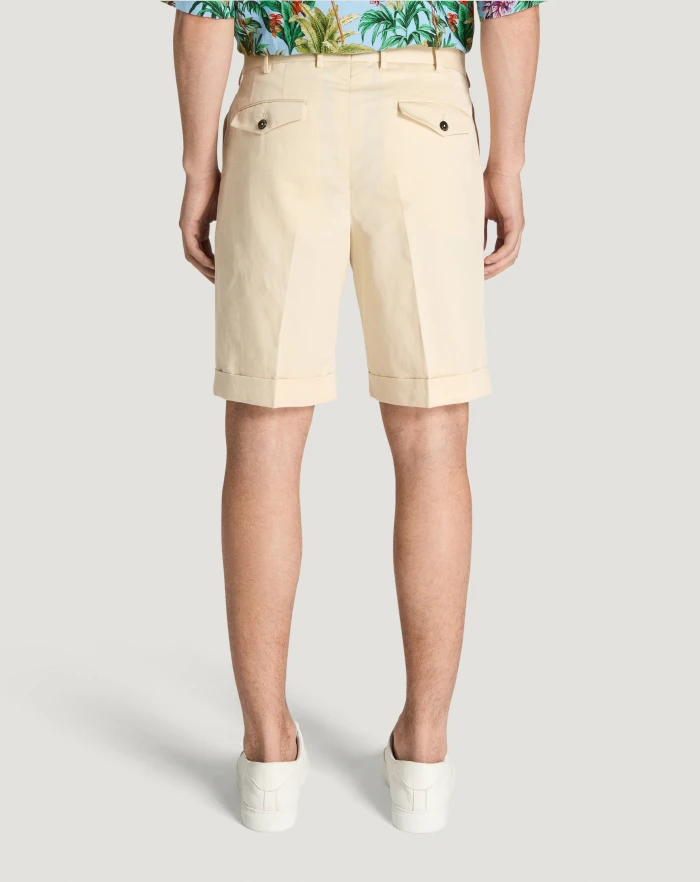 Pantaloni Torino Bermuda In Gabardina Di Cotone E Lino