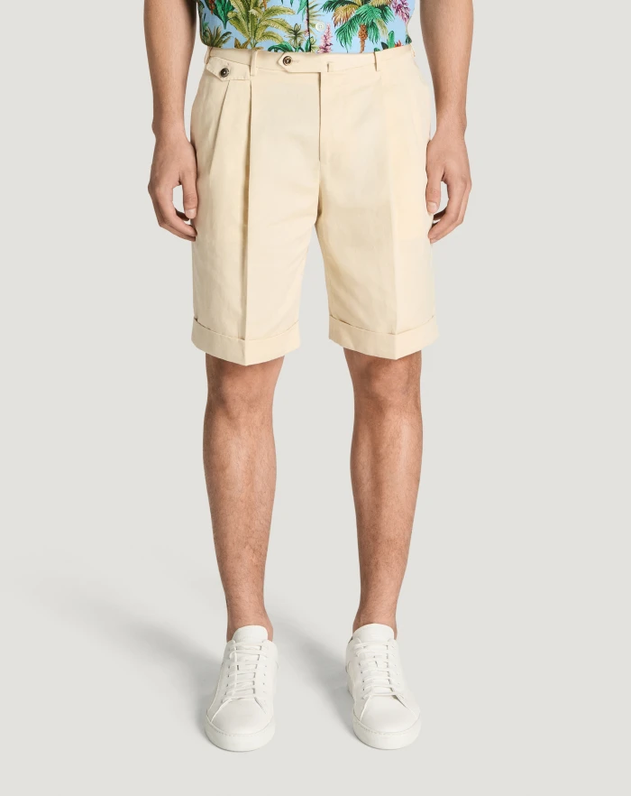 Pantaloni Torino Bermuda in gabardina di cotone e lino