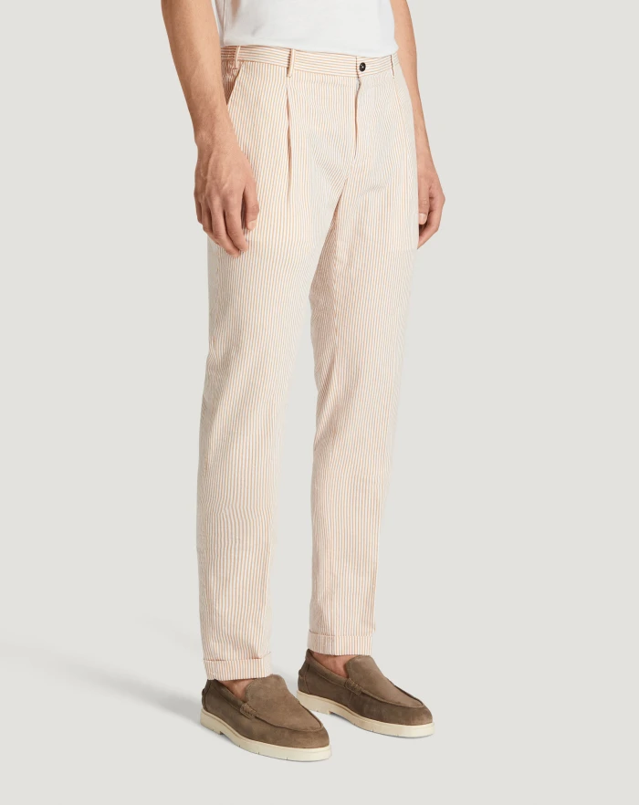 Pantaloni Torino Pantaloni Slim In Cotone Seersucker A Righe