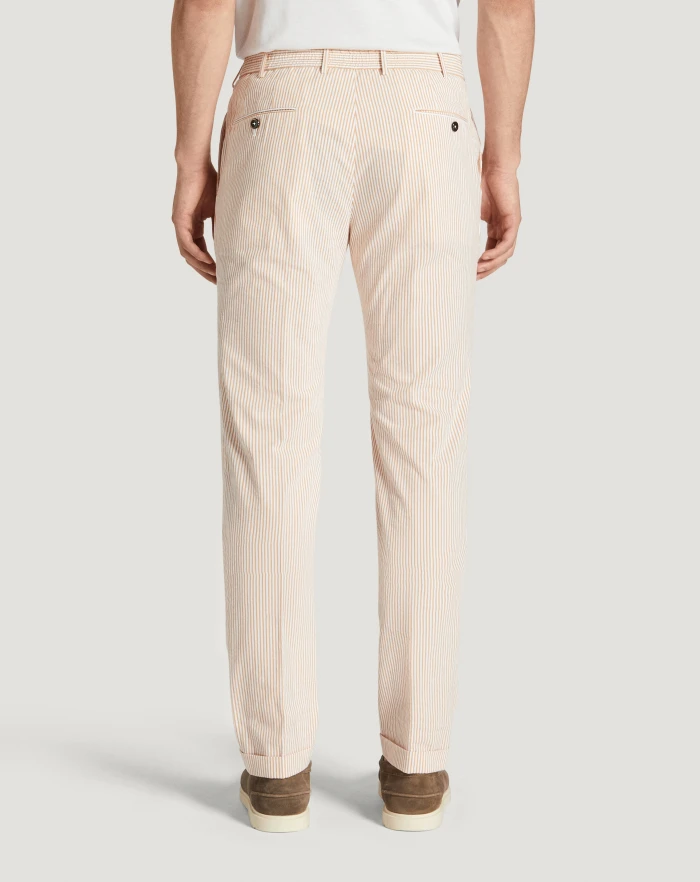 Pantaloni Torino Pantaloni Slim In Cotone Seersucker A Righe