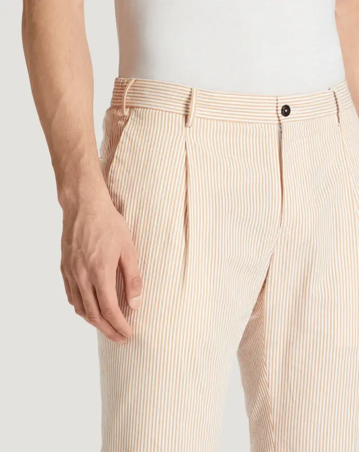 Pantaloni Torino Pantaloni Slim In Cotone Seersucker A Righe