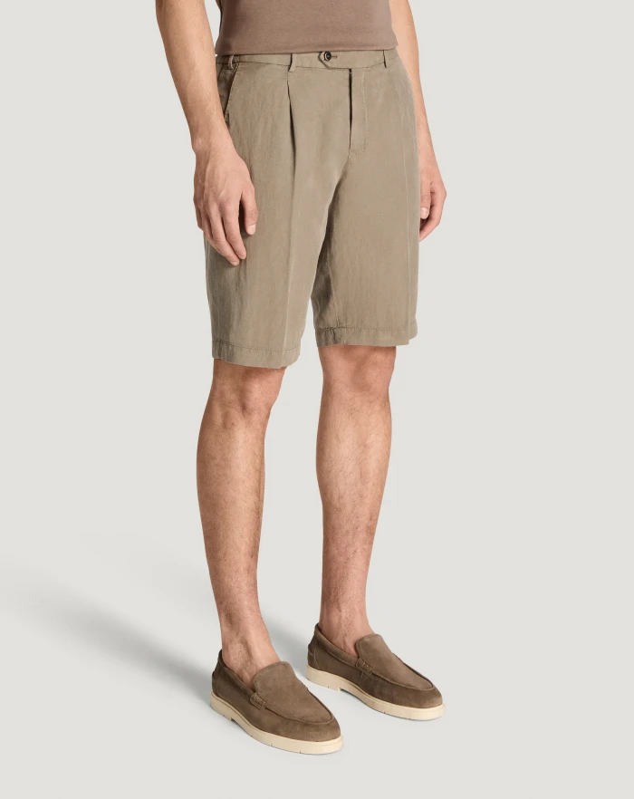 Pantaloni Torino Bermuda In Cotone E Lino Batavia