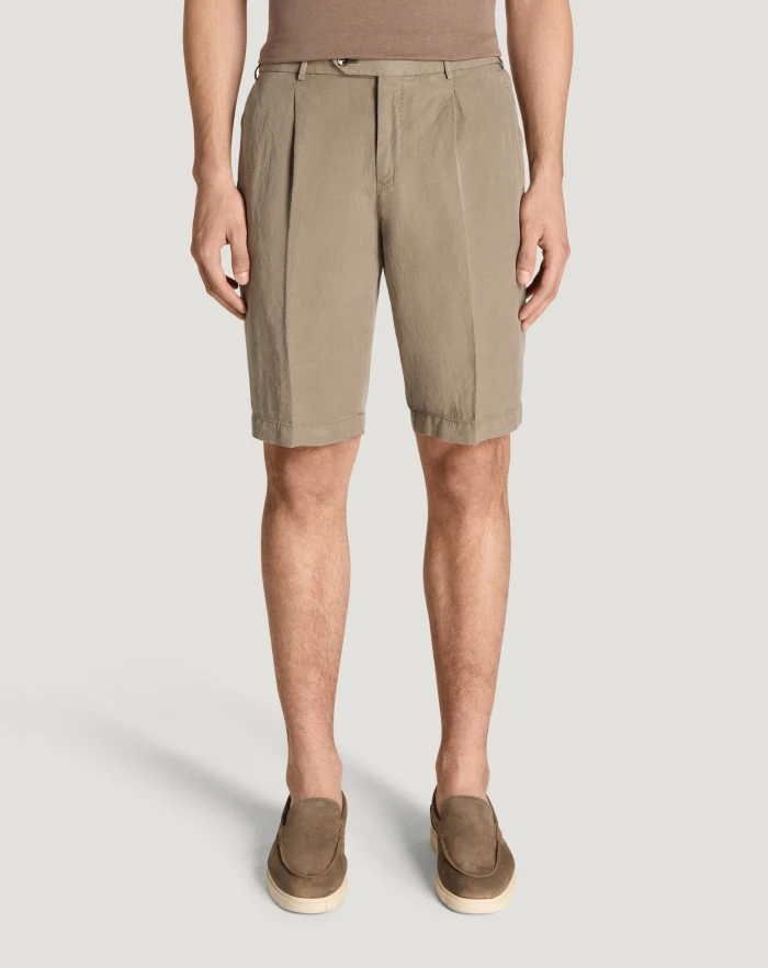 Pantaloni Torino Bermuda in cotone e lino batavia