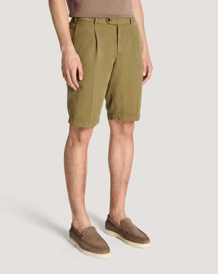 Pantaloni Torino Bermuda In Cotone E Lino Batavia