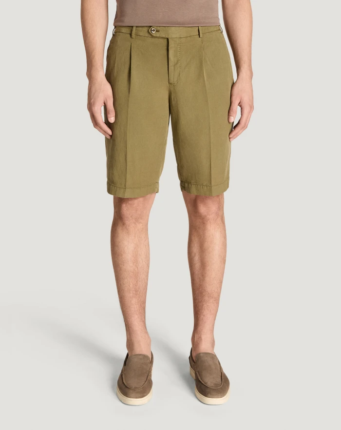 Pantaloni Torino Bermuda in cotone e lino batavia