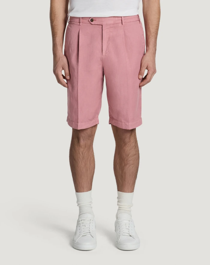 Pantaloni Torino Bermuda in cotone e lino batavia