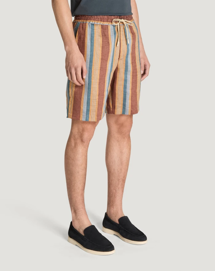 Pantaloni Torino Bermuda In Lino Fluido A Righe