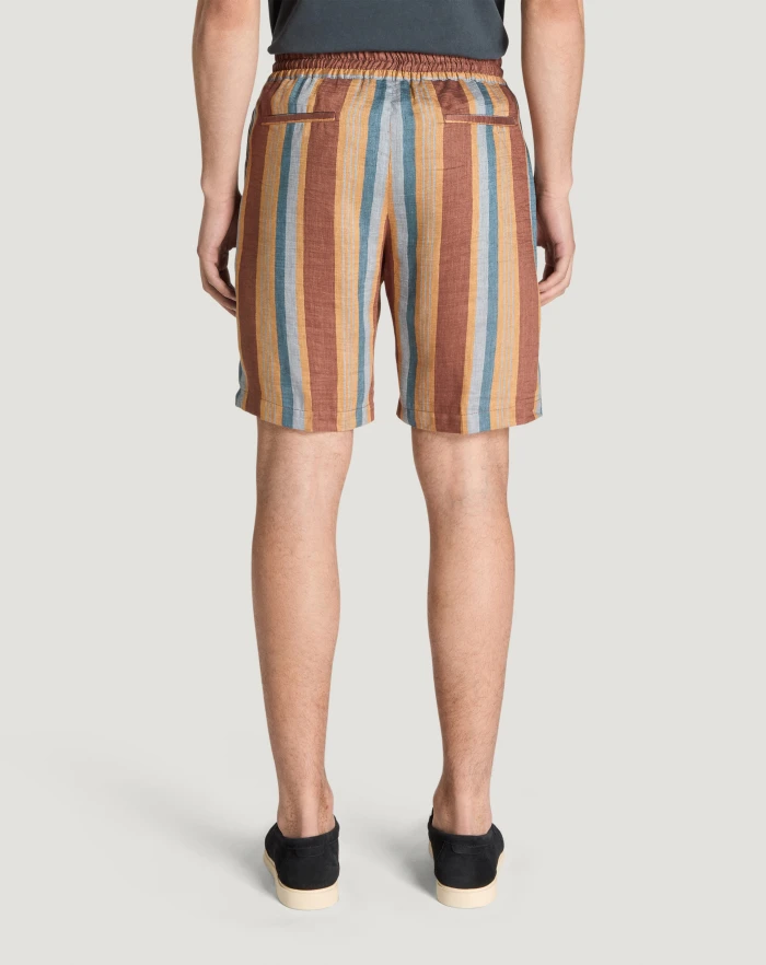 Pantaloni Torino Bermuda In Lino Fluido A Righe