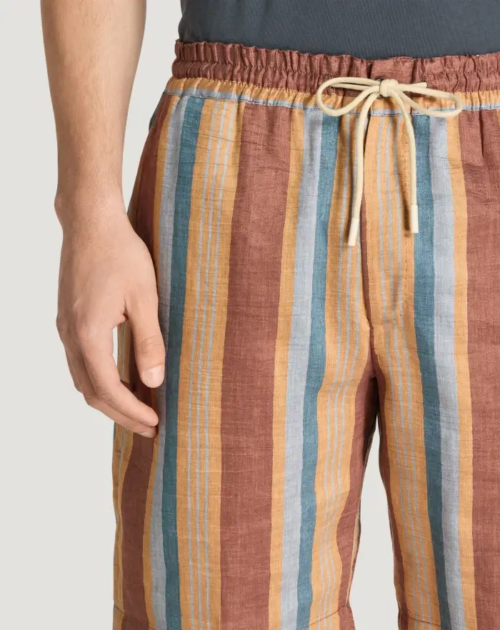 Pantaloni Torino Bermuda In Lino Fluido A Righe