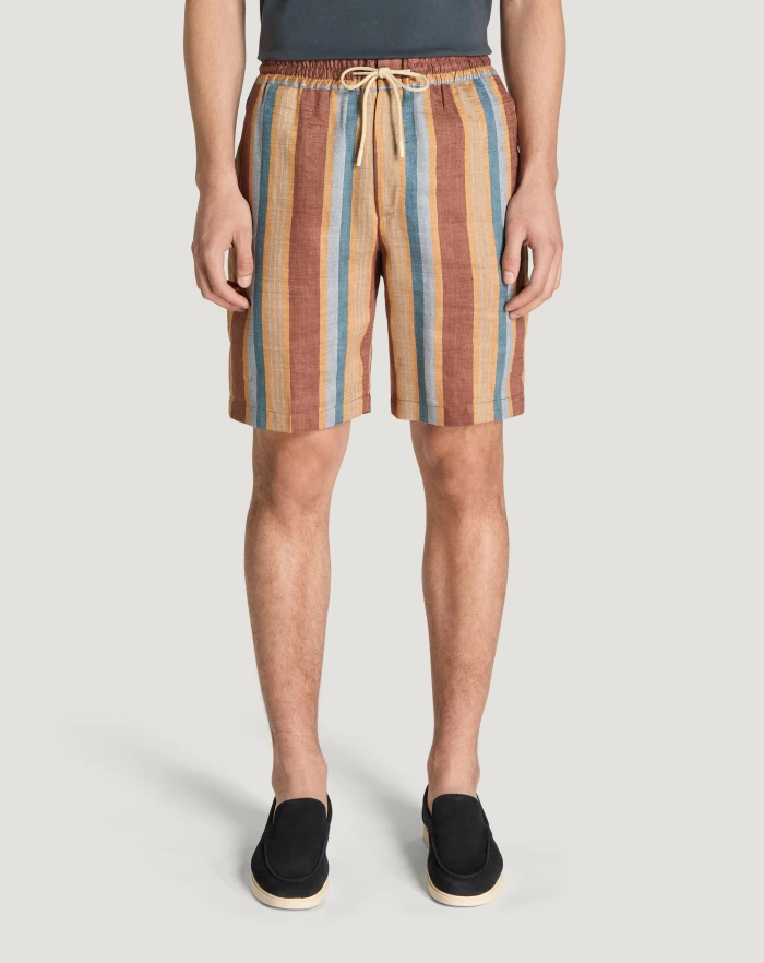 Pantaloni Torino Bermuda in lino fluido a righe