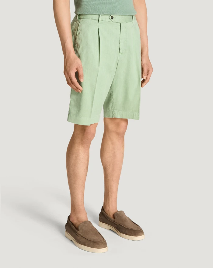 Pantaloni Torino Bermuda In Lino Stretch Délavé