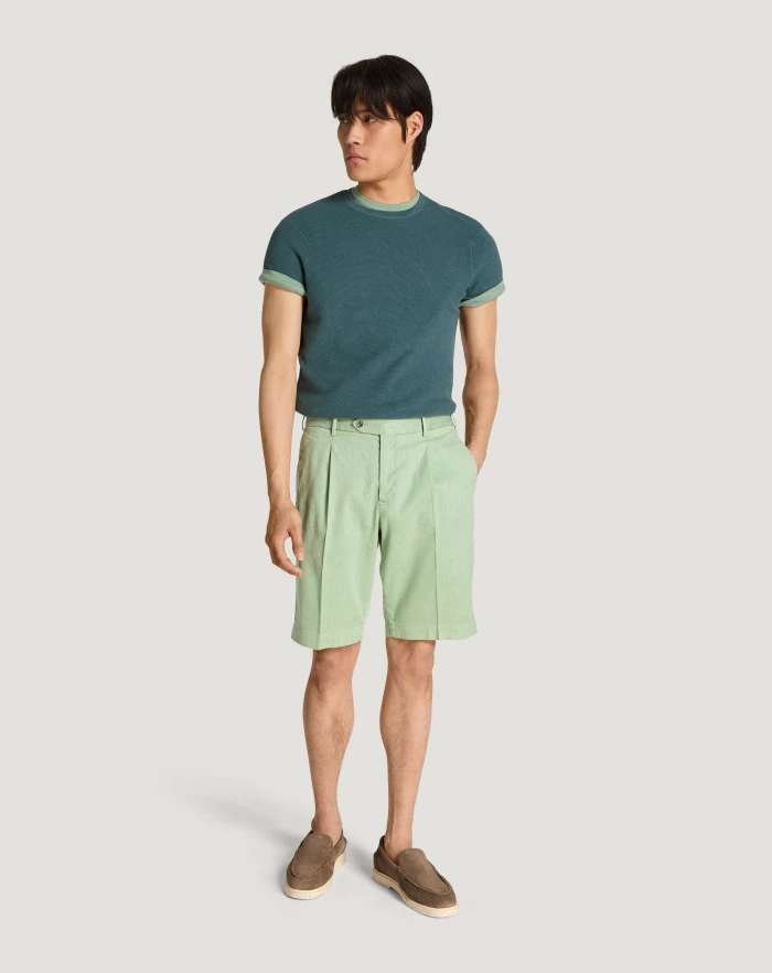 Pantaloni Torino Bermuda In Lino Stretch Délavé