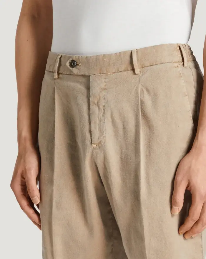 Pantaloni Torino Bermuda In Lino Stretch Délavé