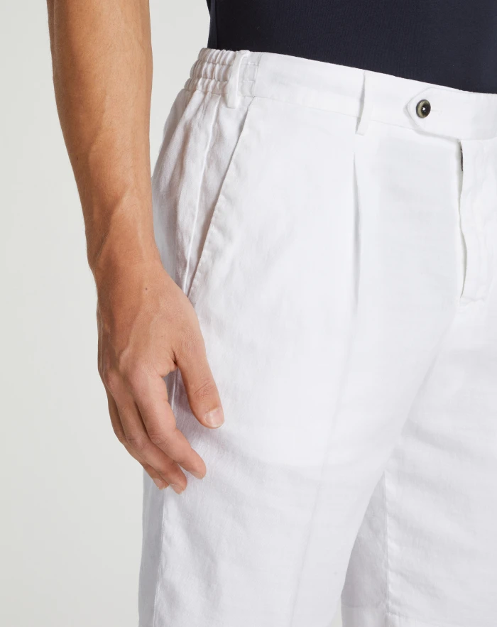 Pantaloni Torino Bermuda In Lino Stretch Délavé