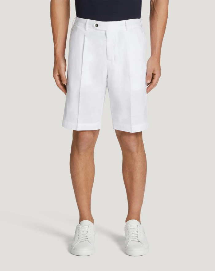 Pantaloni Torino Bermuda in lino stretch délavé