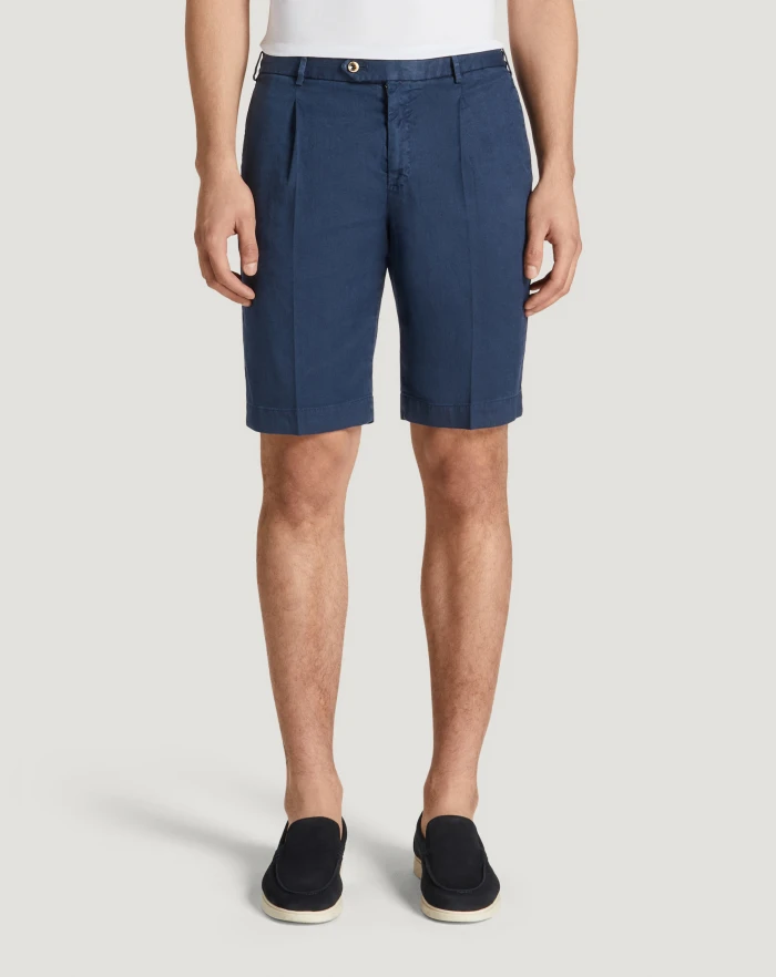 Pantaloni Torino Bermuda in lino stretch délavé