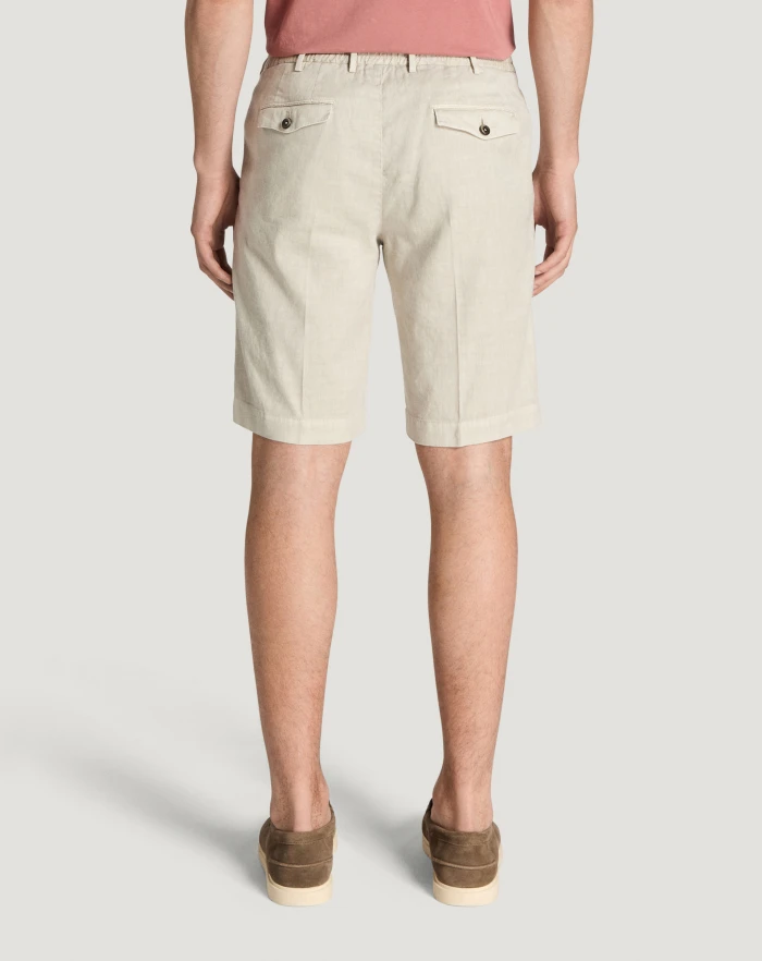 Pantaloni Torino Bermuda In Lino Stretch Délavé