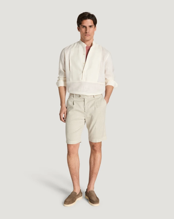 Pantaloni Torino Bermuda In Lino Stretch Délavé