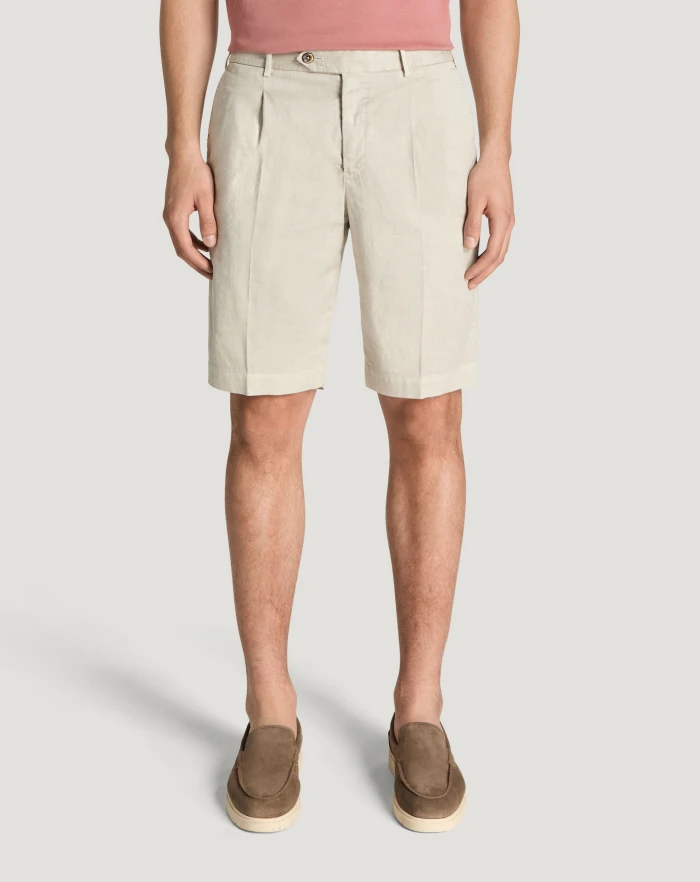 Pantaloni Torino Bermuda in lino stretch délavé