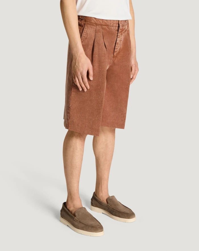 Pantaloni Torino Bermuda In Twill Di Cotone E Lino