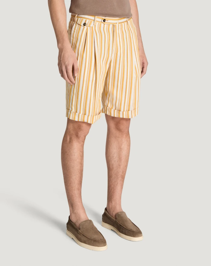 Pantaloni Torino Bermuda In Viscosa Fluida A Righe