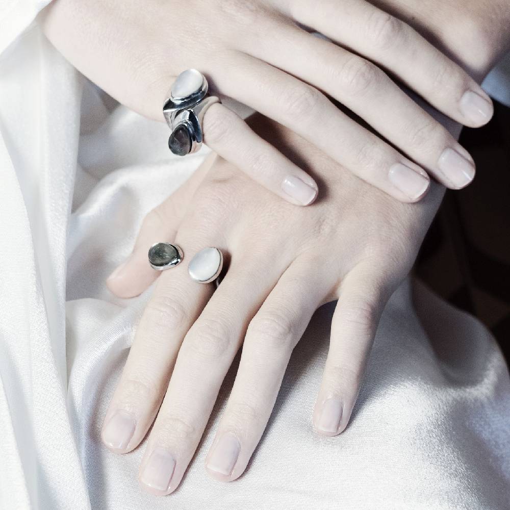 Paola Grande Gioielli AURUM Anello Goccia Bianco|grigio 2 Elementi