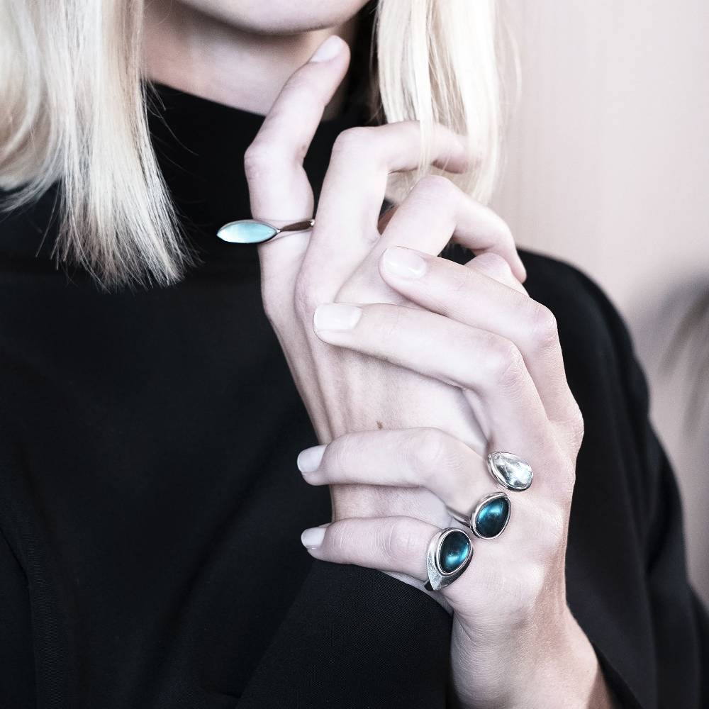 Paola Grande Gioielli AURUM Anello Goccia Verde|bianco 2 Elementi