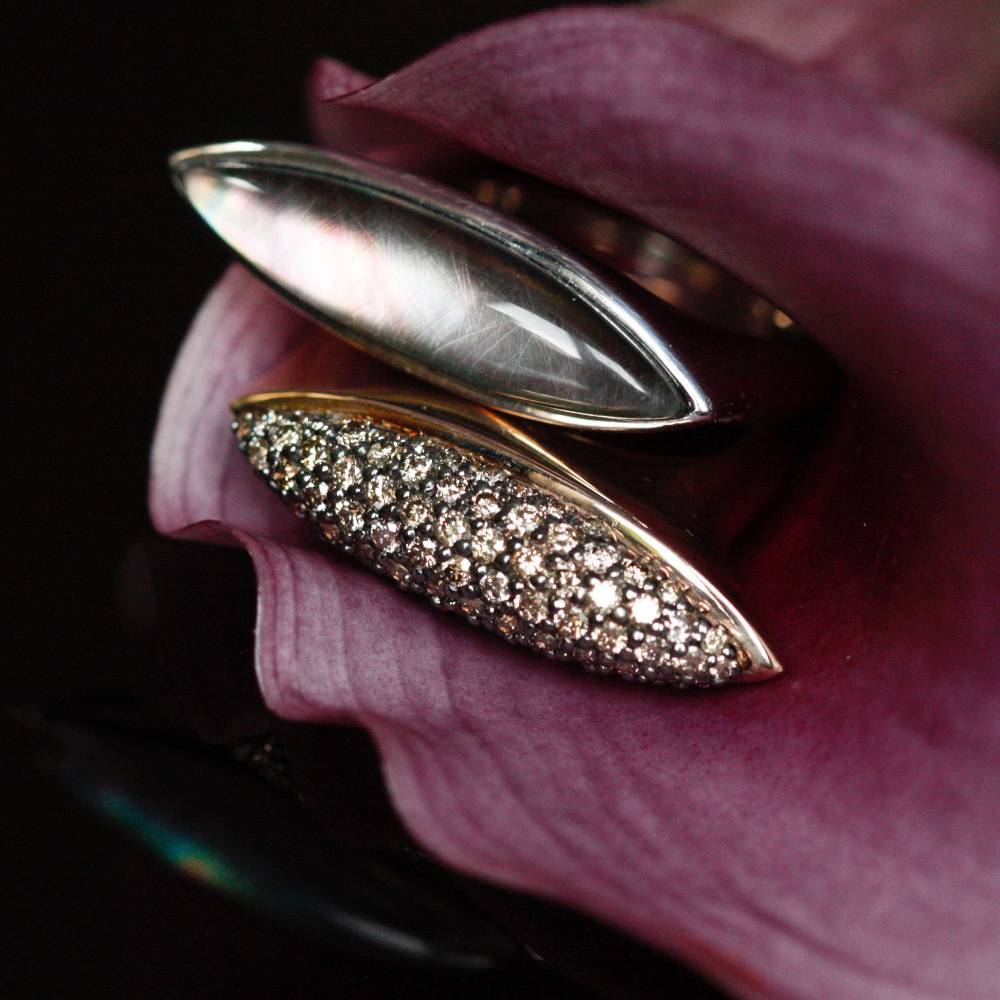 Paola Grande Gioielli AURUM Anello Navetta Con Madreperla Grigia