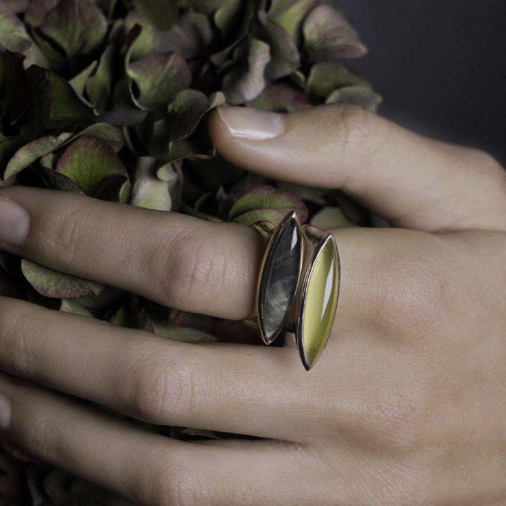 Paola Grande Gioielli AURUM Anello Navetta Con Madreperla Grigia