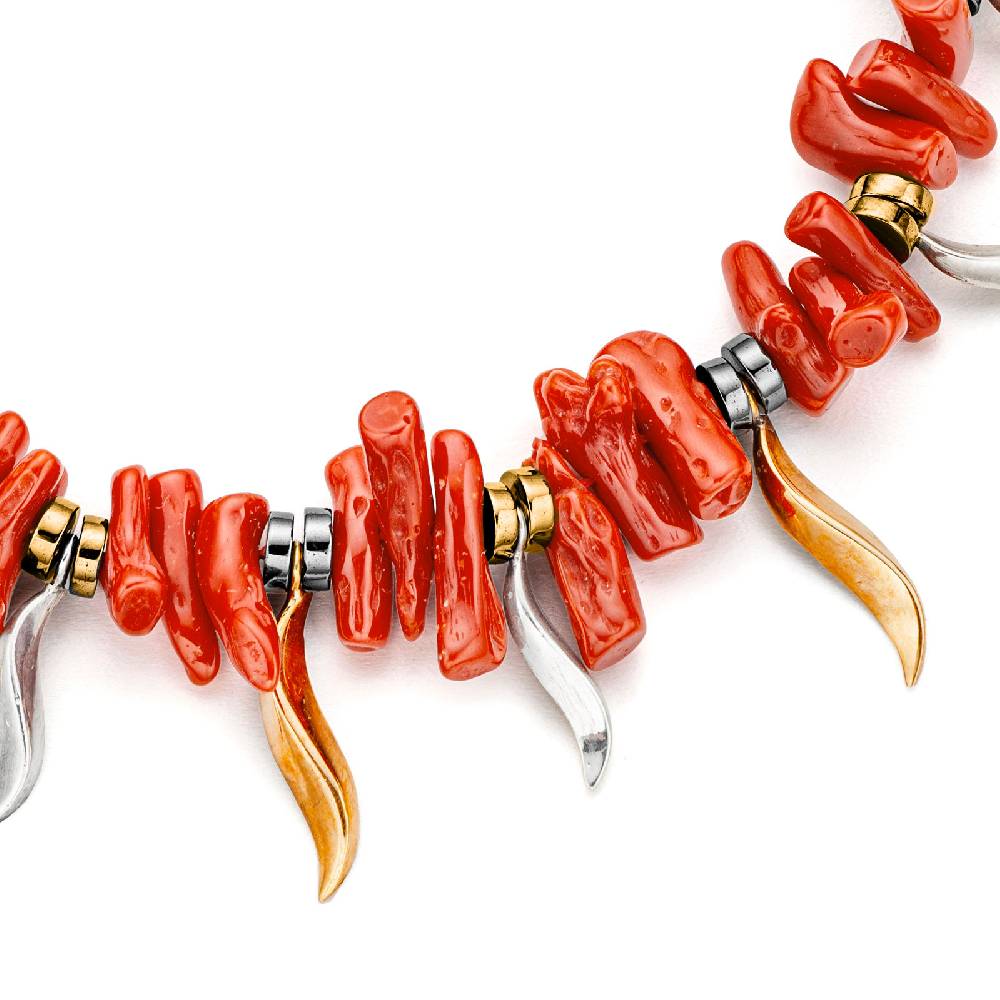 Paola Grande Gioielli FLAME Collana Girocollo In Corallo Ed Ematite