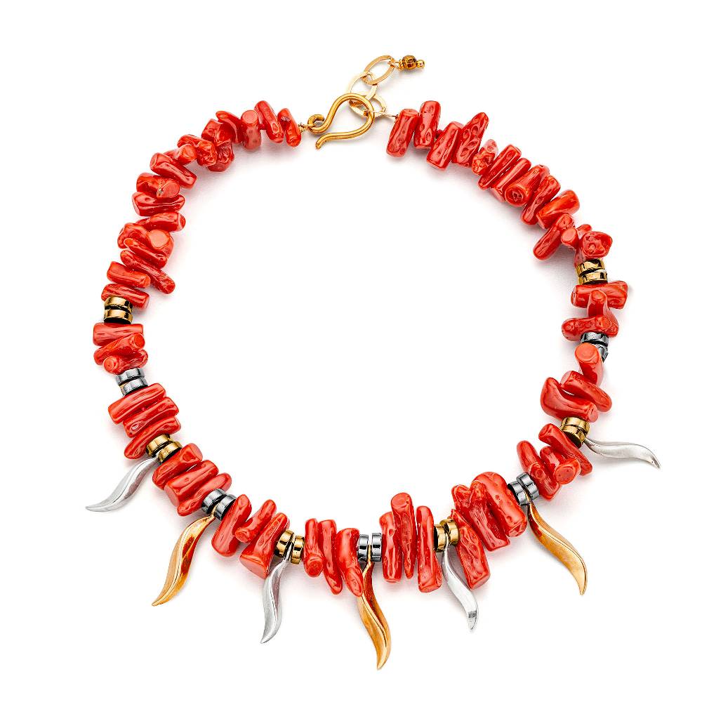 Paola Grande Gioielli FLAME Collana girocollo in corallo ed ematite