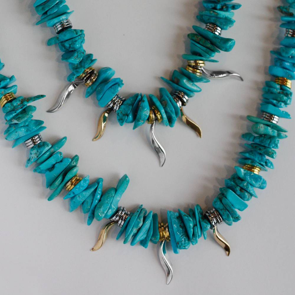 Paola Grande Gioielli FLAME Collana In Turchese Ed Ematite Misura Lunga