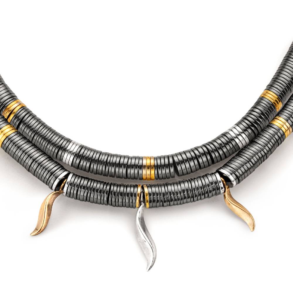 Paola Grande Gioielli FLAME Collana Lunga In Ematite Con Pendenti