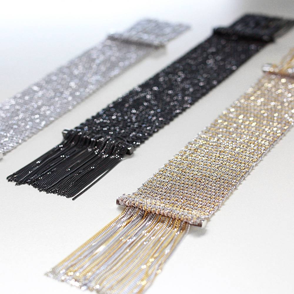 Paola Grande Gioielli SCIARPE Bracciale In Maglia D'argento Con Frange