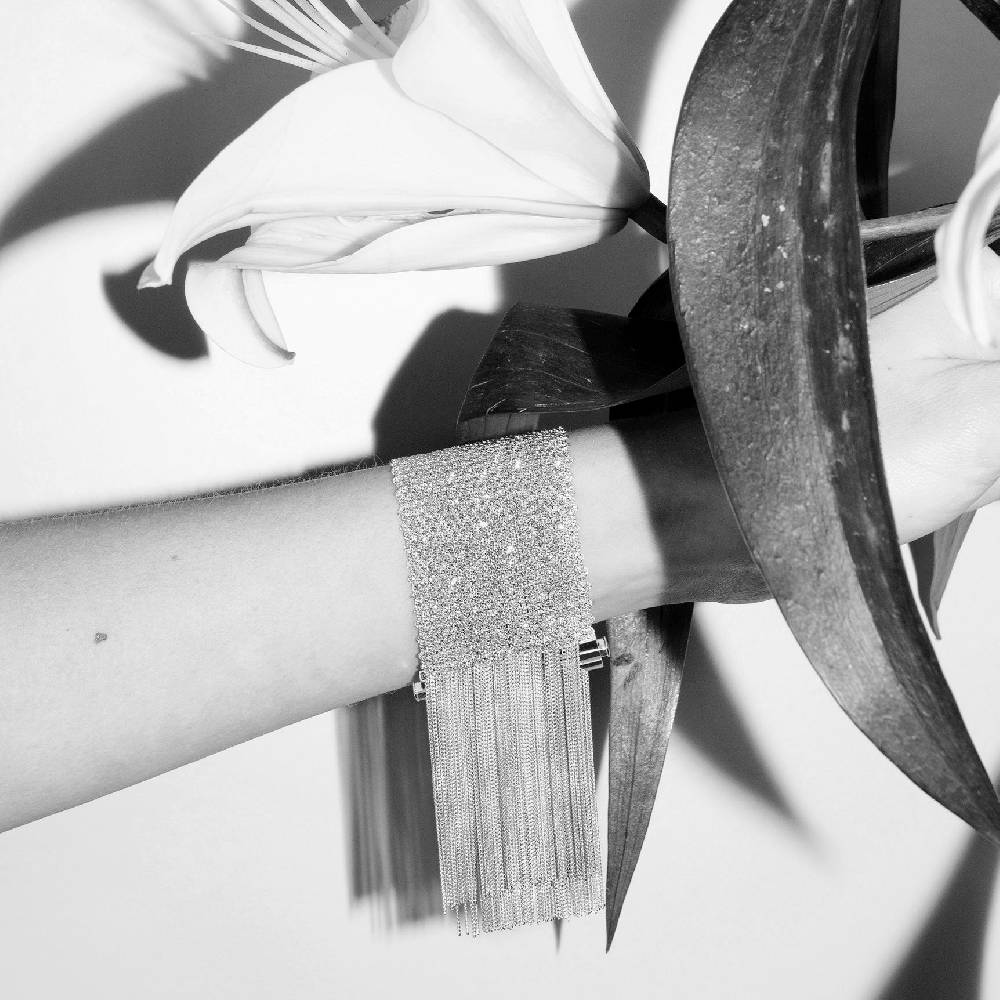 Paola Grande Gioielli SCIARPE Bracciale In Maglia D'argento Con Frange