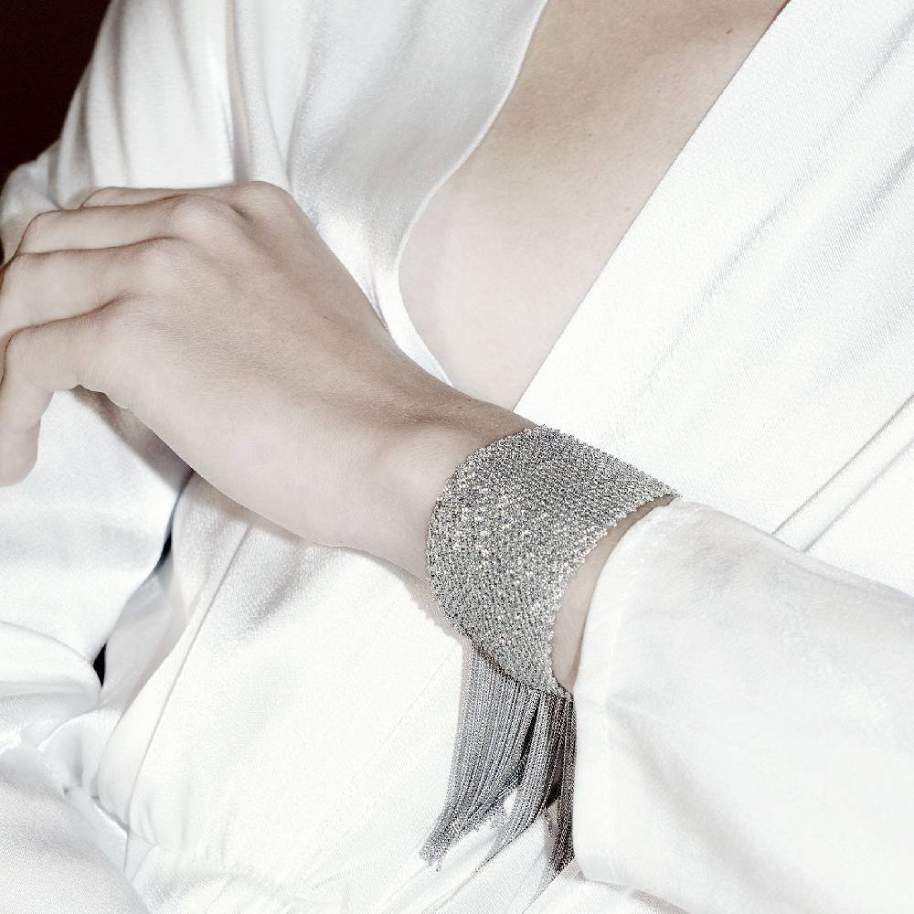 Paola Grande Gioielli SCIARPE Bracciale In Maglia D'argento Con Frange