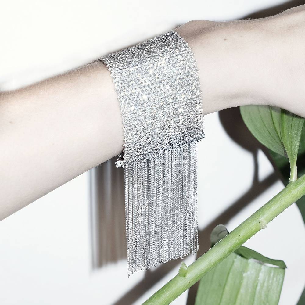 Paola Grande Gioielli SCIARPE Bracciale In Maglia D'argento Con Frange