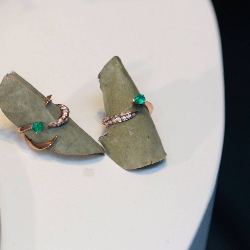 Paola Grande Gioielli SOLIS Anello 'Solis' Due Elementi In Oro Rosa E Smeraldo