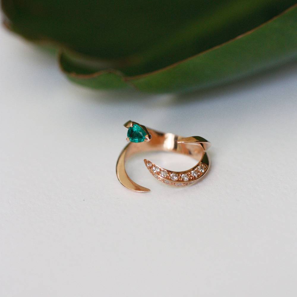 Paola Grande Gioielli SOLIS Anello 'Solis' Quattro Elementi In Oro Rosa E Smeraldo