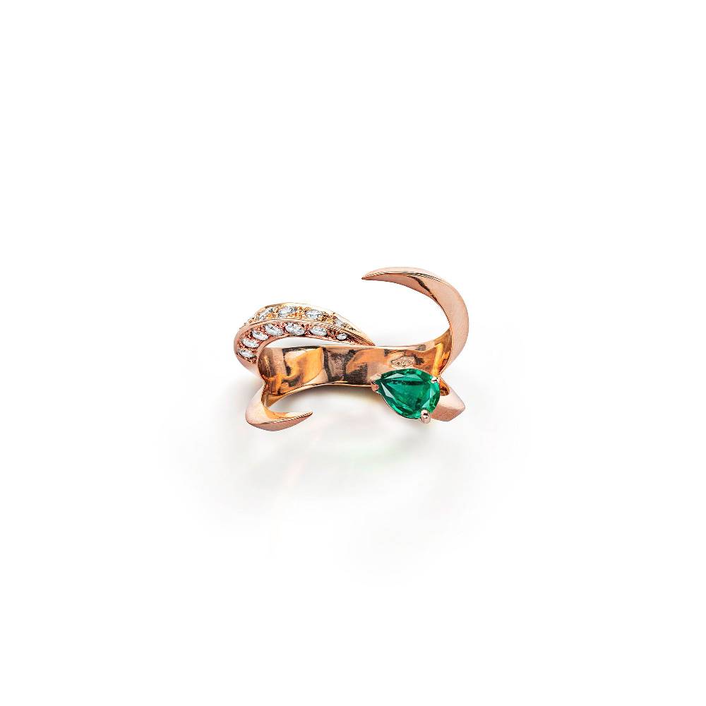 Paola Grande Gioielli SOLIS Anello 'Solis' quattro elementi in oro rosa e smeraldo
