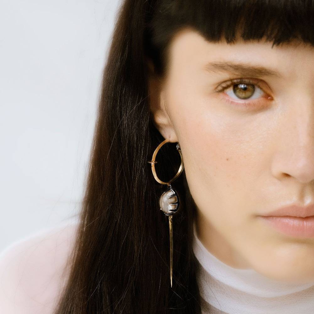 Paola Grande Gioielli SOLIS Mono Orecchino 'Solis' Cerchio Medio, Cristallo Di Rocca E Spillo