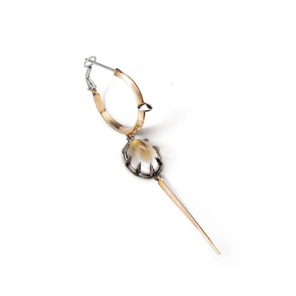 Paola Grande Gioielli SOLIS Mono orecchino 'Solis' cerchio medio, cristallo di rocca e spillo