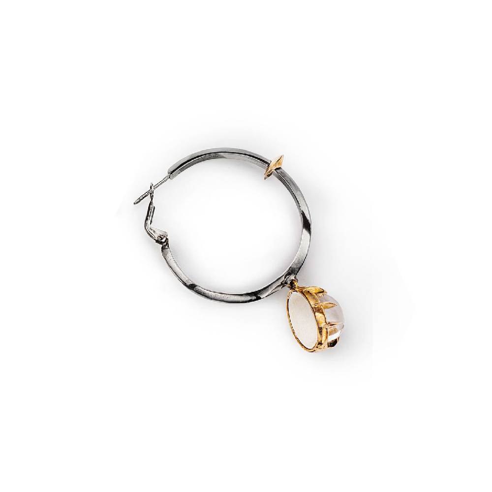 Paola Grande Gioielli SOLIS Mono Orecchino 'Solis' Con Cerchio Grande E Cristallo Di Rocca