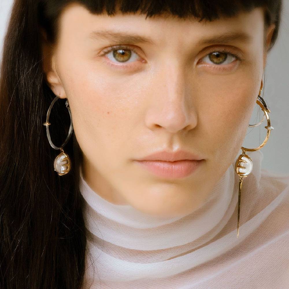 Paola Grande Gioielli SOLIS Mono Orecchino 'Solis' Con Cerchio Grande E Cristallo Di Rocca