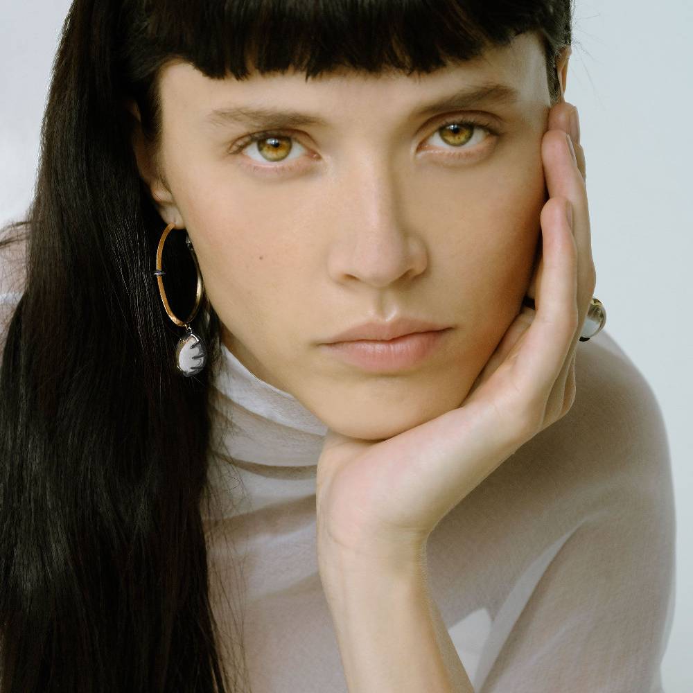 Paola Grande Gioielli SOLIS Orecchino Cerchio 'Solis' Grande In Bronzo E Cristallo Di Rocca