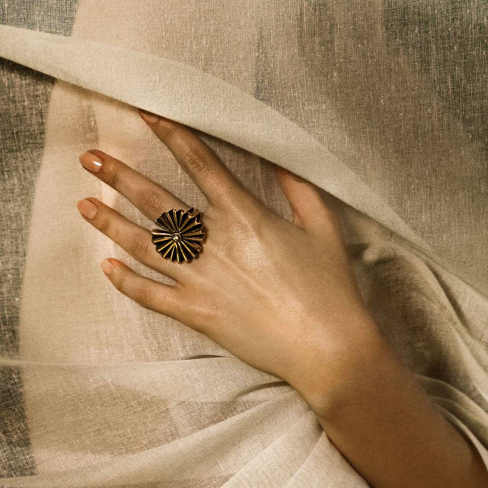 Paola Grande Gioielli VENTAGLI Anello Doppio 'Ventaglio' Tondo In Bronzo