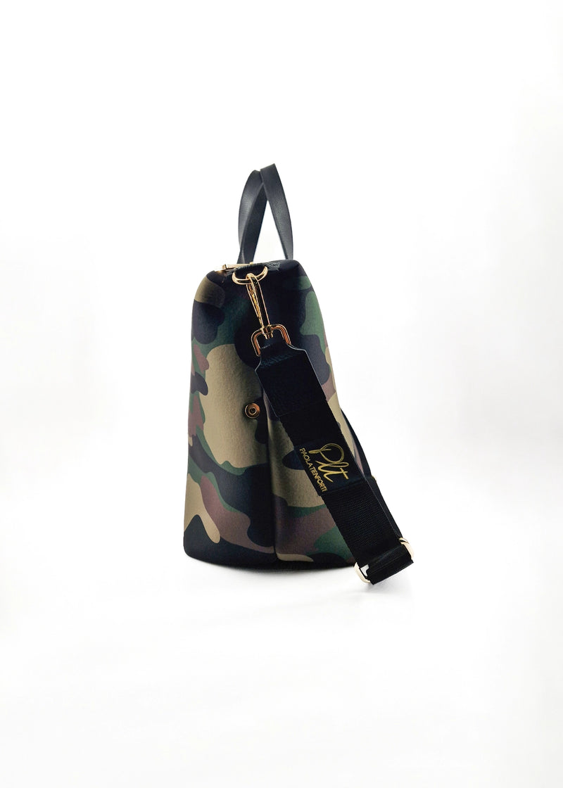 Paola T. Bauletto Medium In Neoprene Camouflage Con Dettagli Oro